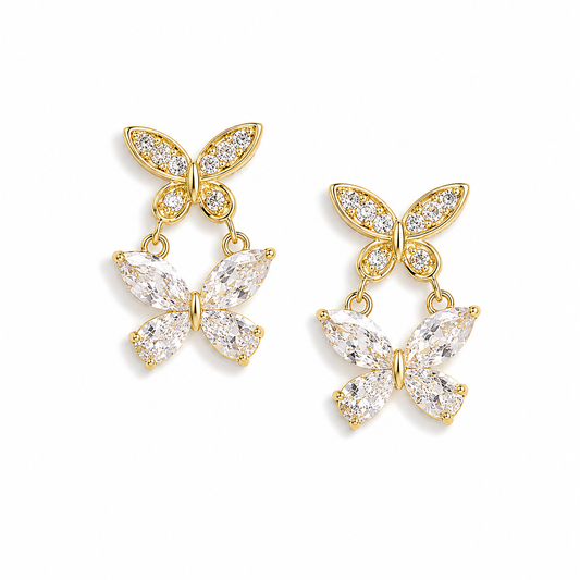 Silver Golden Flutter Drop Earrings