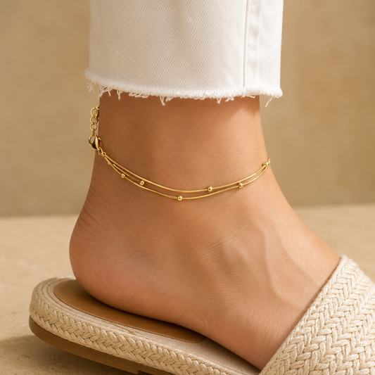 Elara Double-Layer Beaded Anklet