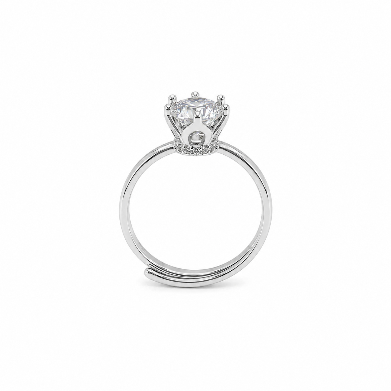 Silver Crown Setting Adjustable Ring