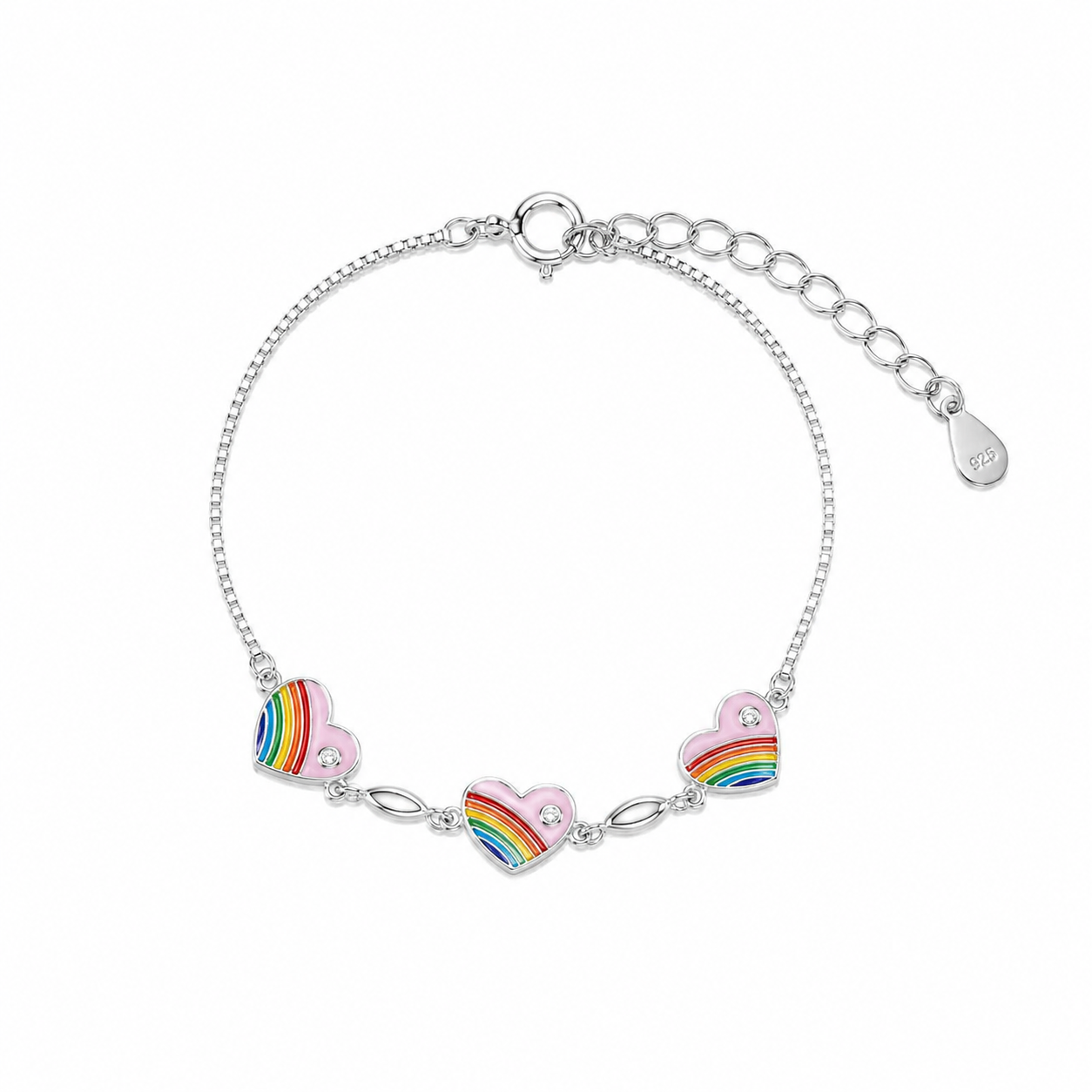 Silver Rainbow Heart Enamel Kids Bracelet
