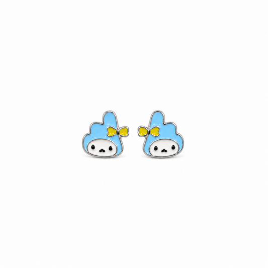 Silver Blue Bunny Enamel Stud Earrings