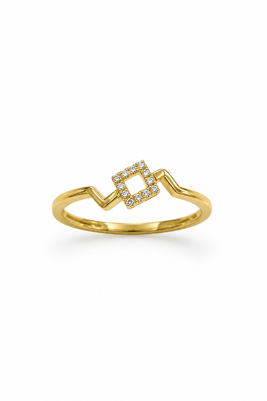 9K Gold Geometric Diamond Ring (Size - 12)