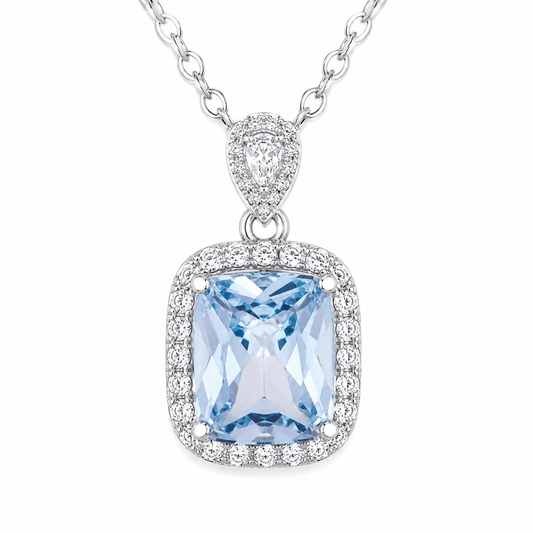 Silver Elegant Blue Stone Halo Necklace