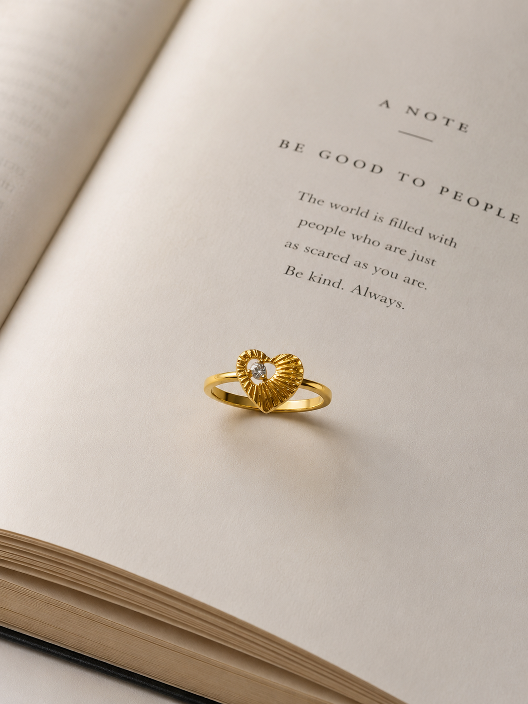 9K Gold Textured Heart Diamond Ring (Size - 11)