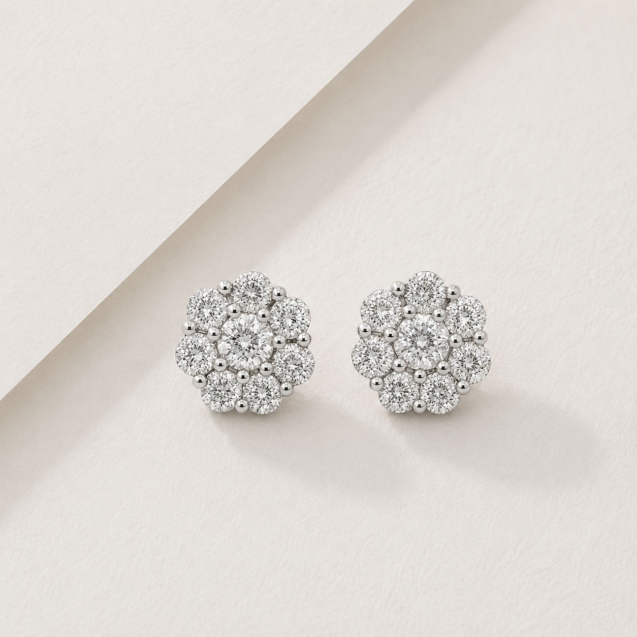 Silver Floral Cluster Stud Earrings