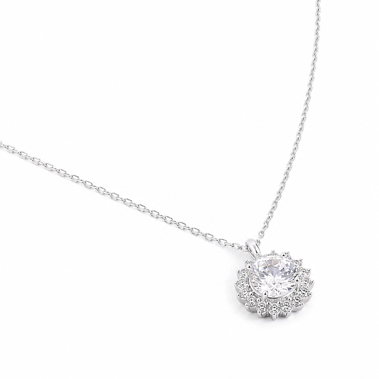 Silver Minimal Round Halo Necklace