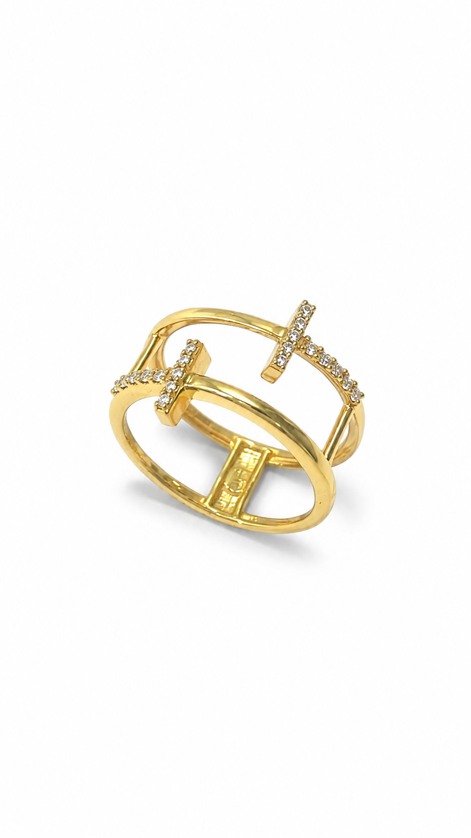 9K Gold Double Cross Diamond Ring (Size -12)