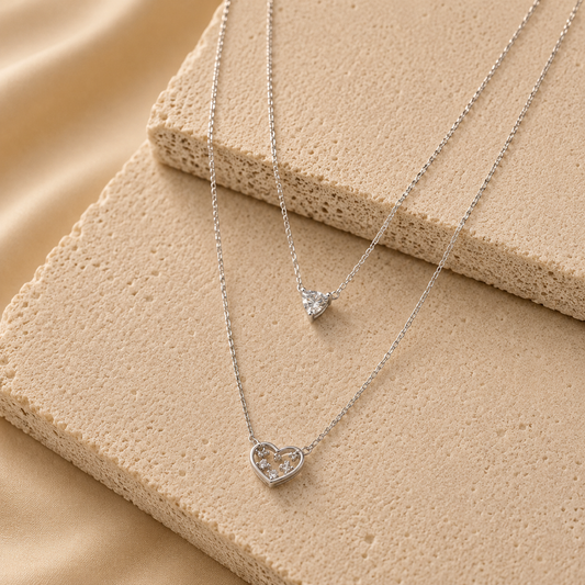 Silver Double Layer Heart Necklace