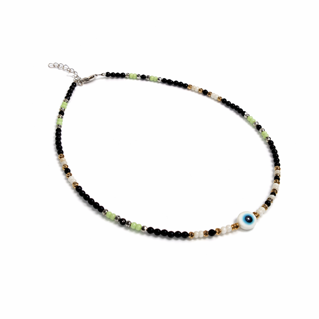 Green & Black Evil Eye Anklet