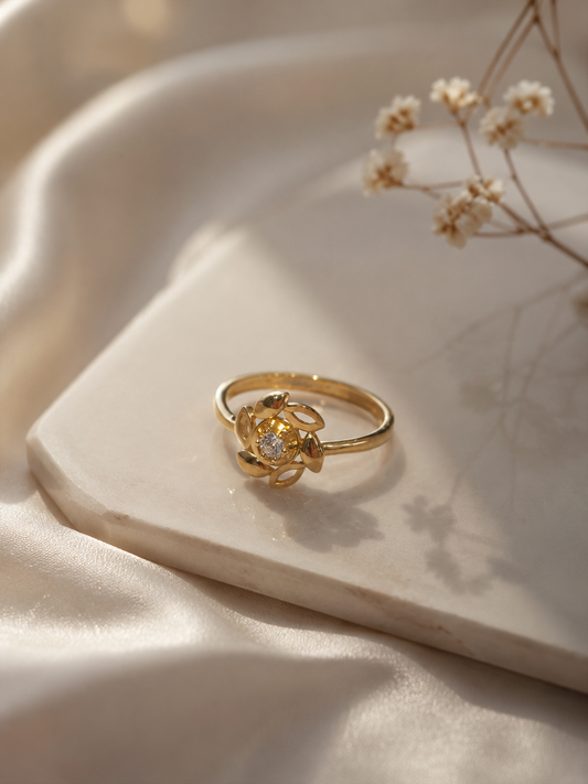 9K Gold Floral Sparkle Ring (Size - 12)