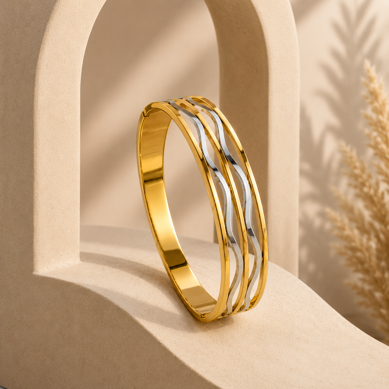 Demi Fine Dual Tone Wave Cuff Bracelet