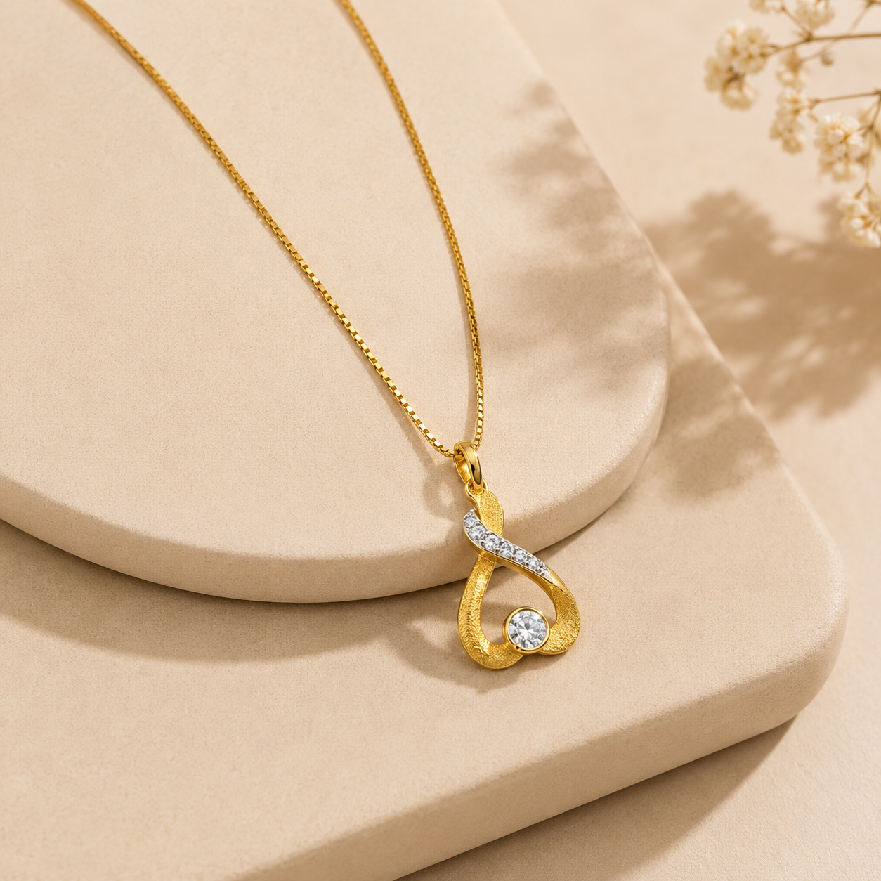 9K Gold Infinity Diamond Heart Pendant