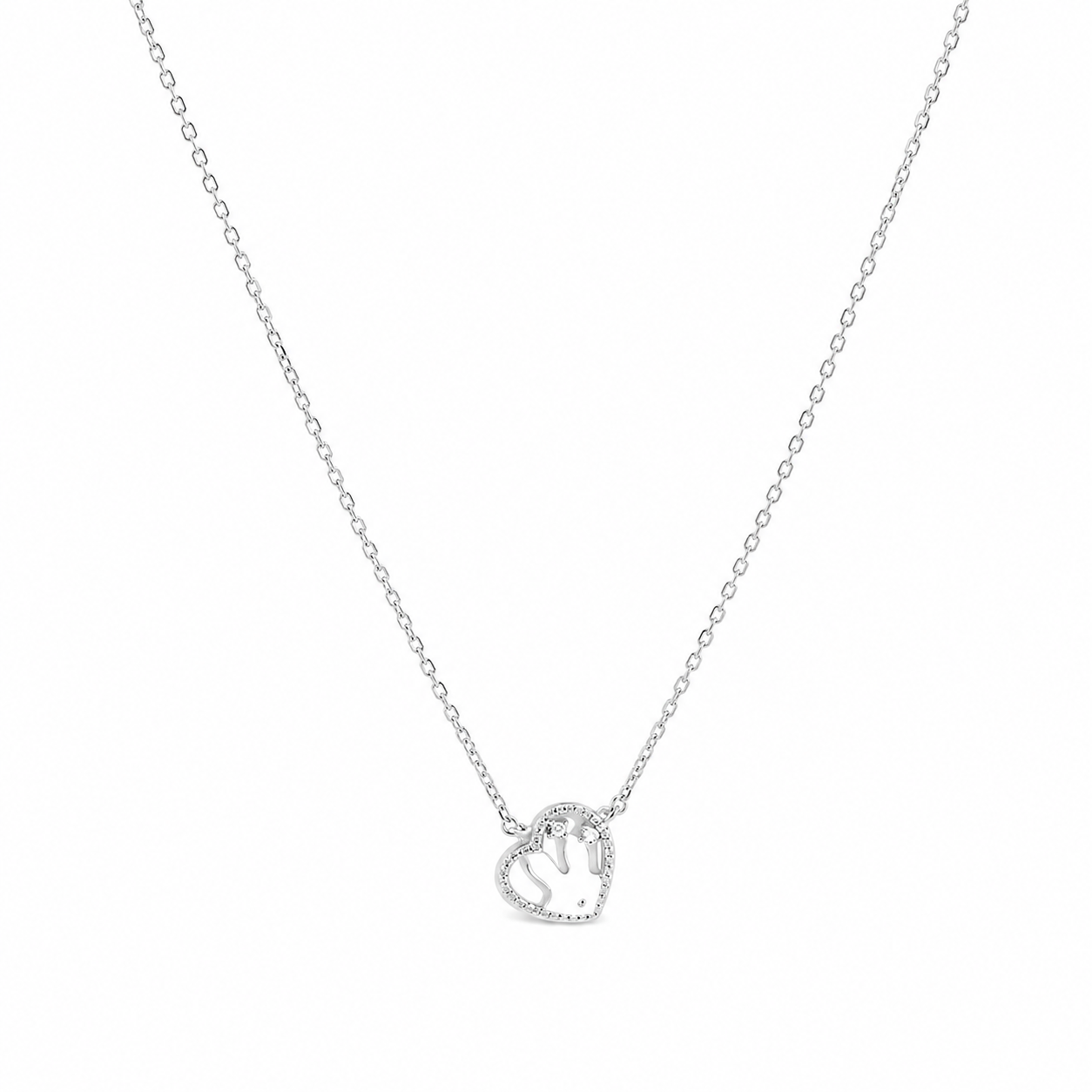 Silver Sweet Cat Heart Charm Necklace