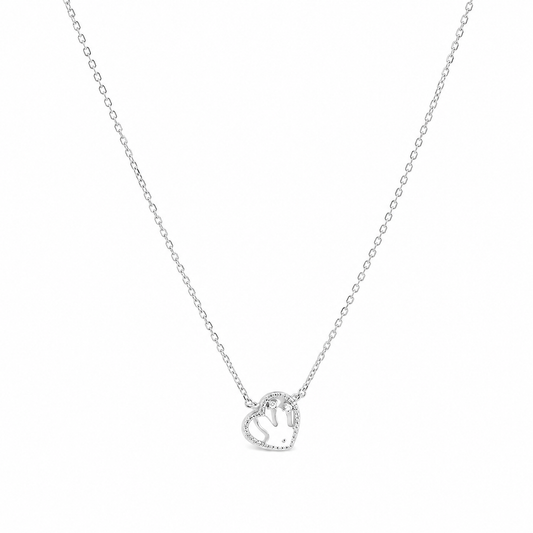 Silver Sweet Cat Heart Charm Necklace
