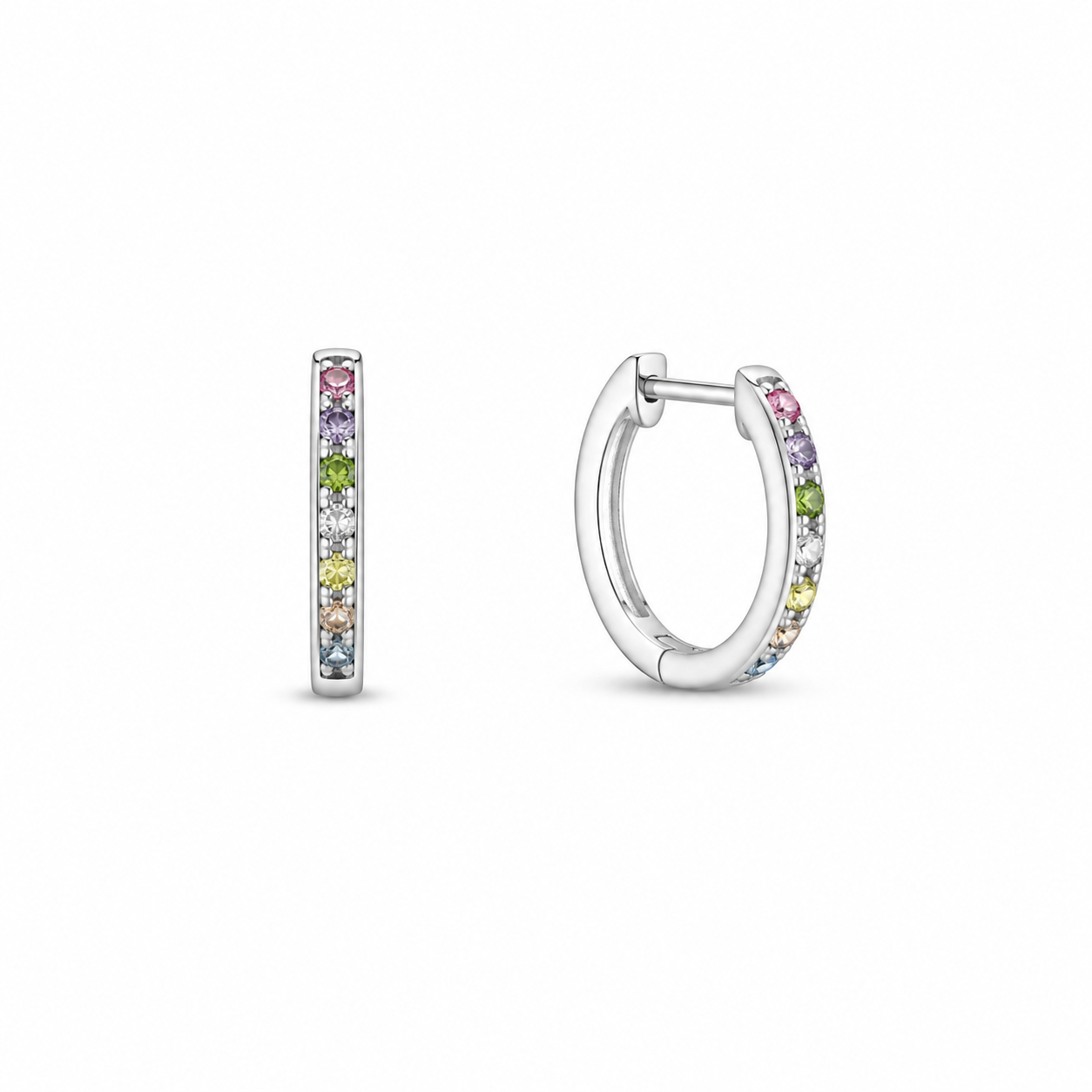 Silver Rainbow Hoop Earrings