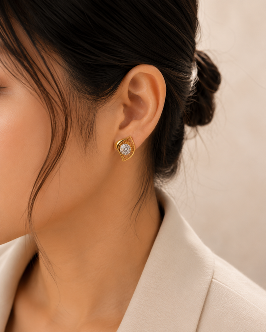 9K Gold Radiant CZ Designer Stud Earrings