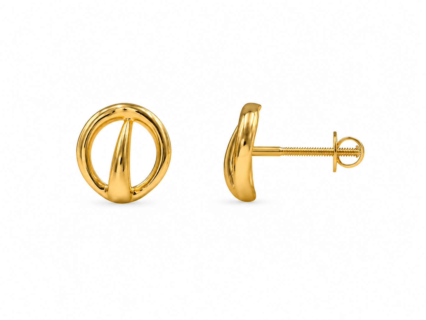 9K Gold Modern Circle Stud Earrings