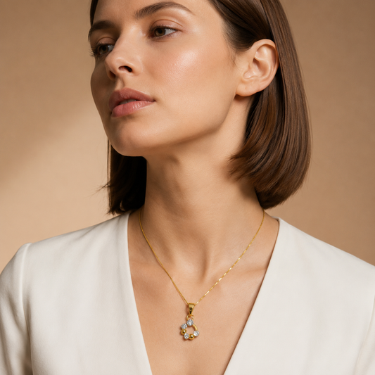 9K Gold Diamond Floral Circle Pendant