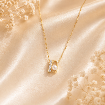 Silver Grace Pearl Accent Golden Necklace
