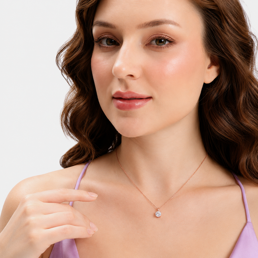 Silver Solitaire Rose gold Platted Necklace