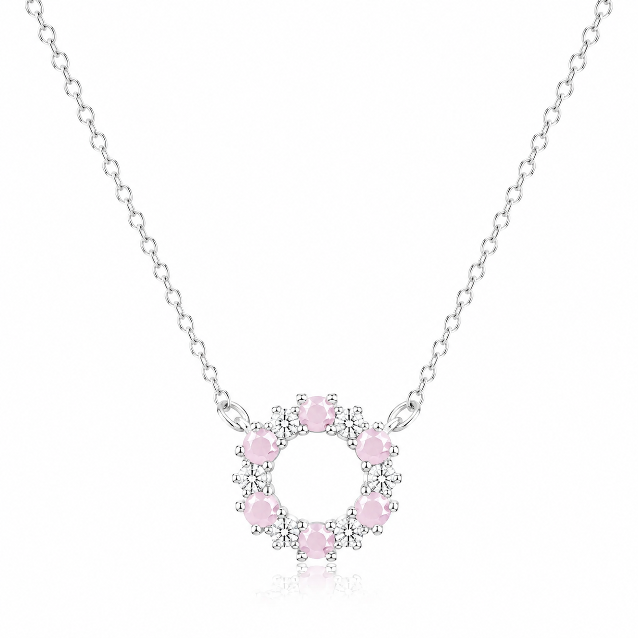 Silver Pink Petal Circle Necklace