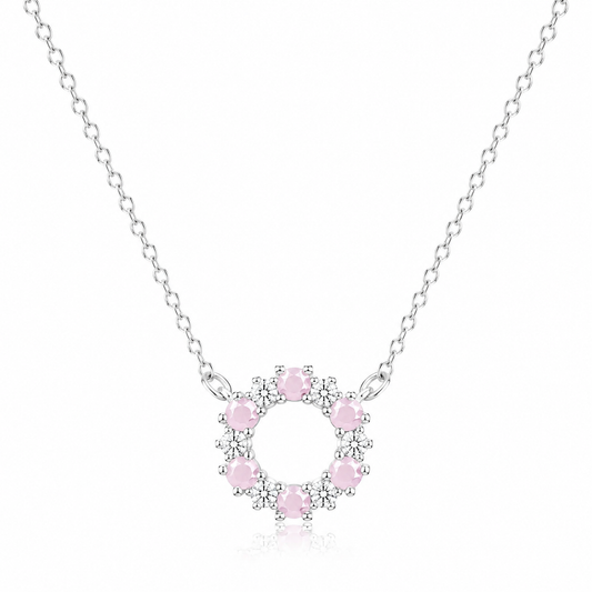 Silver Pink Petal Circle Necklace