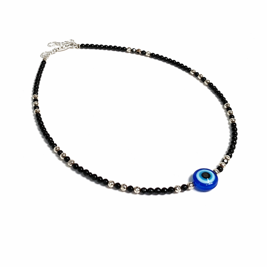 Evil Eye Black Silver Bead Anklet