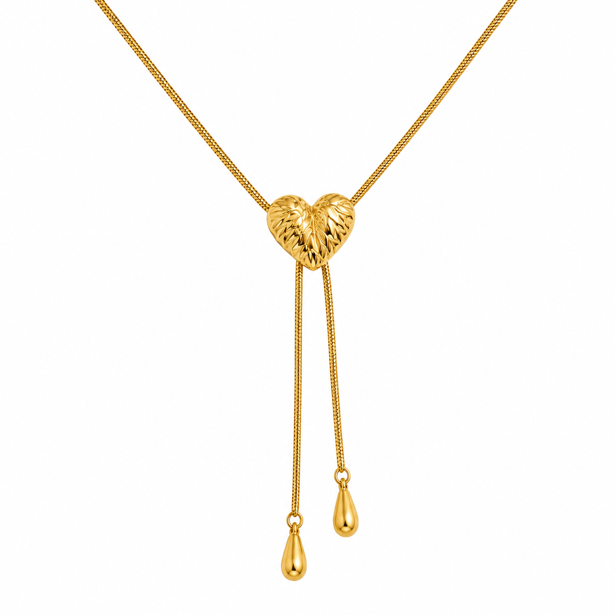 Demi Fine Textured Heart Drop Adjustable  Necklace