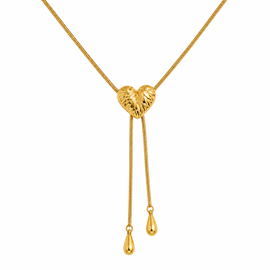 Demi Fine Textured Heart Drop Adjustable  Necklace