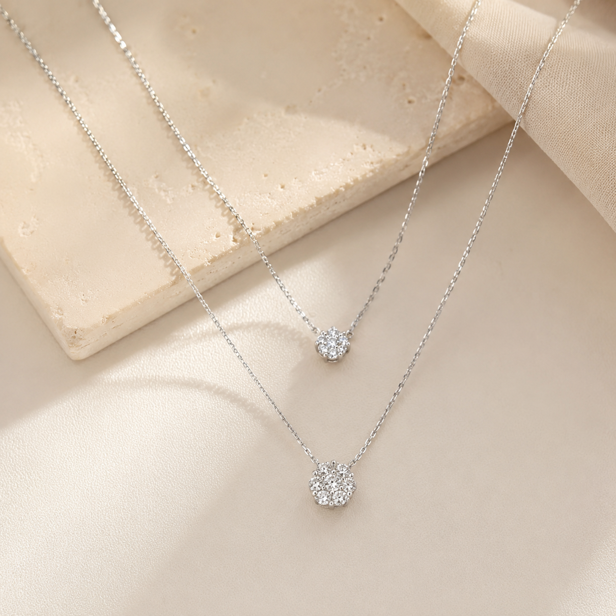 Silver Double Layer Floral Necklace