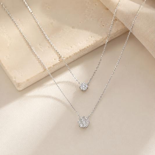 Silver Double Layer Floral Necklace