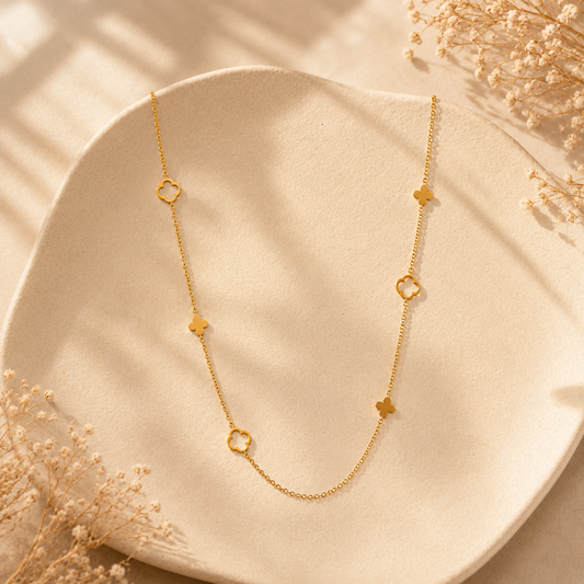 Clover Charm Station Necklace
