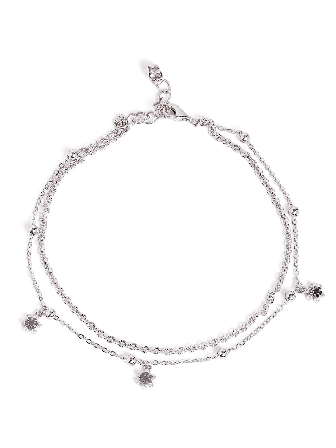 925 sterling silver double layered anklet for women with adjustable chain, and elegant design