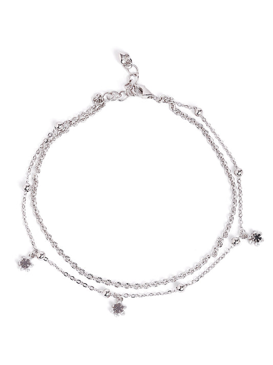 925 sterling silver double layered anklet for women with adjustable chain, and elegant design