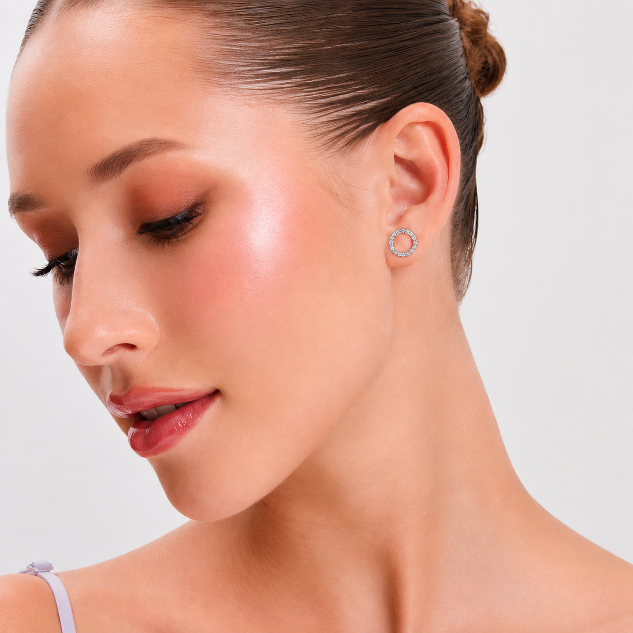Silver Circle Halo Stud Earrings