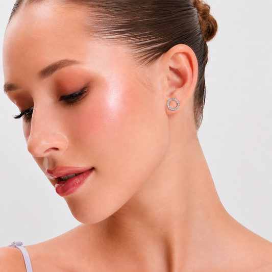 Silver Circle Halo Stud Earrings
