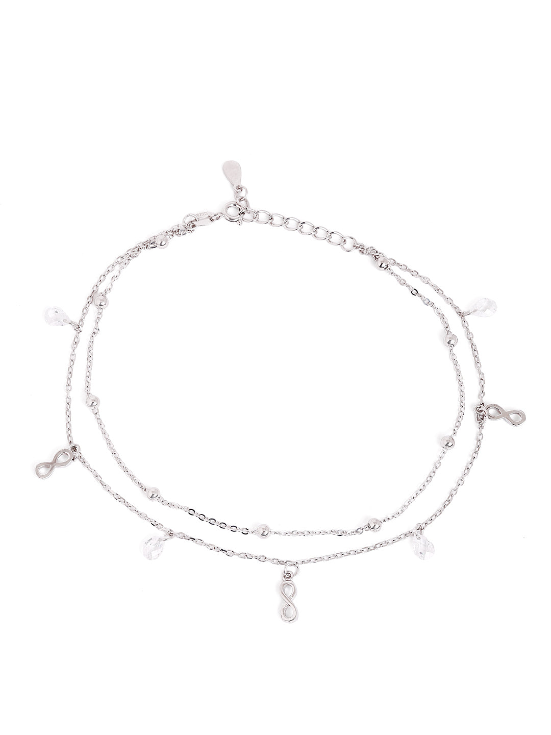 925 sterling silver double layered anklet for women with adjustable chain, and elegant design