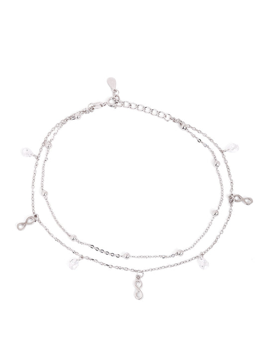 925 sterling silver double layered anklet for women with adjustable chain, and elegant design