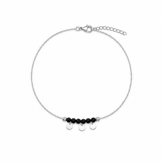 Silver Black Bead Charm Anklet