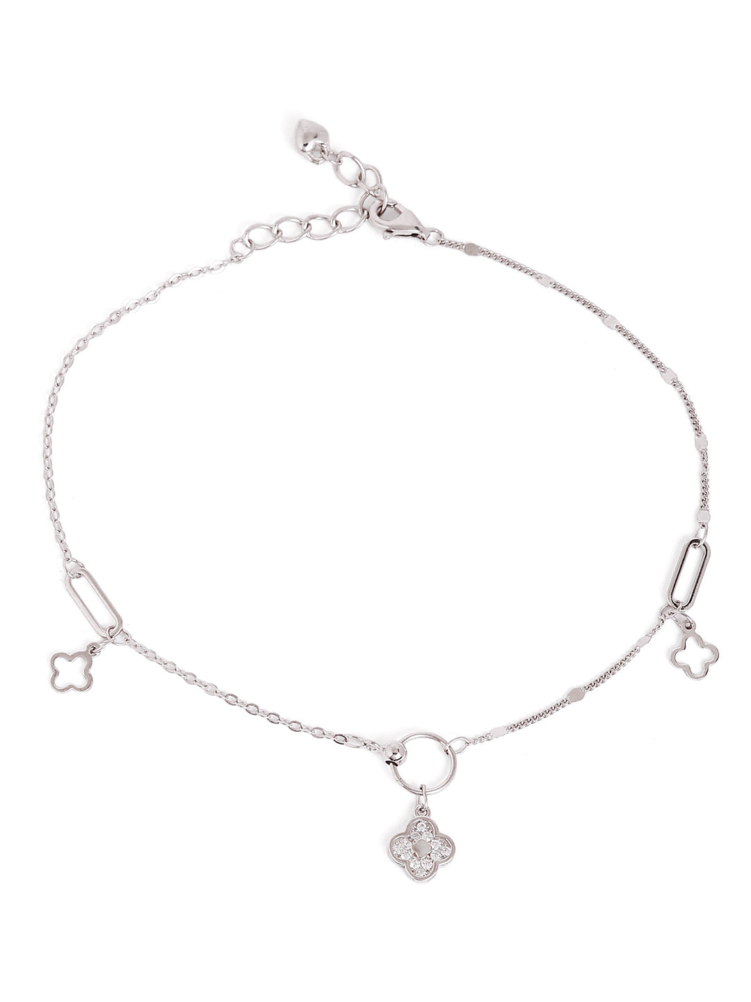 925 sterling silver anklet for women with charms, adjustable chain, and elegant design