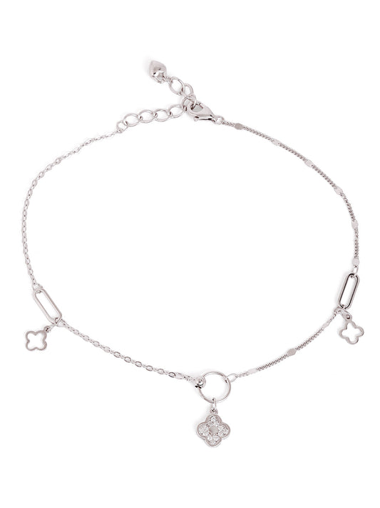 925 sterling silver anklet for women with charms, adjustable chain, and elegant design