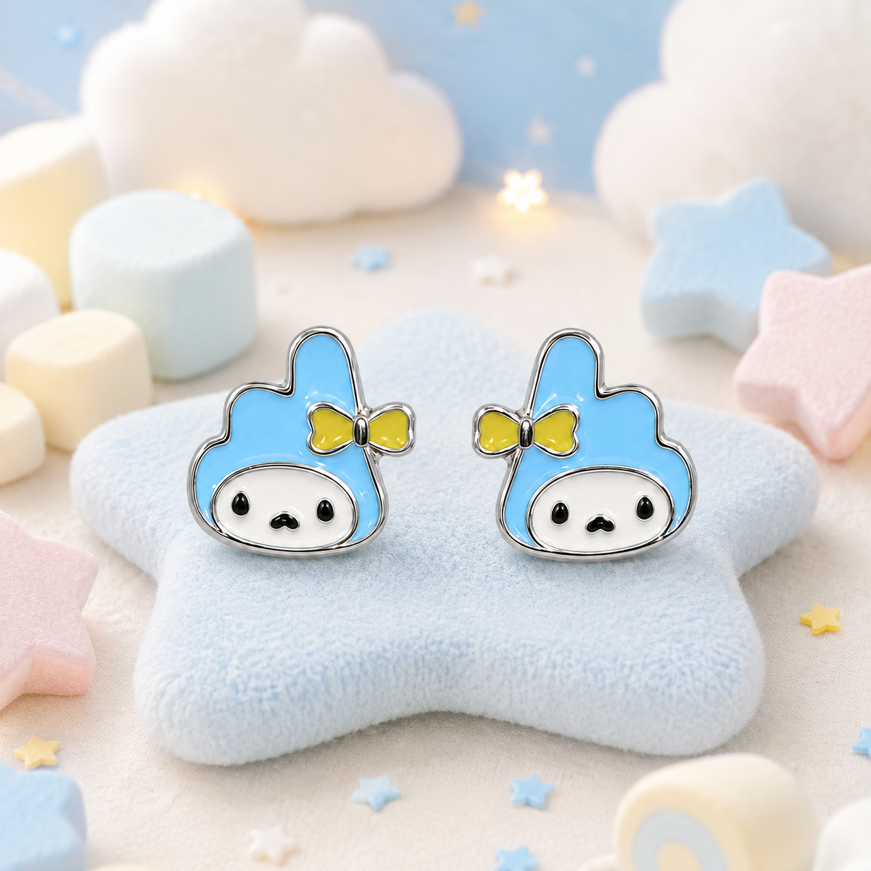 Silver Blue Bunny Enamel Stud Earrings