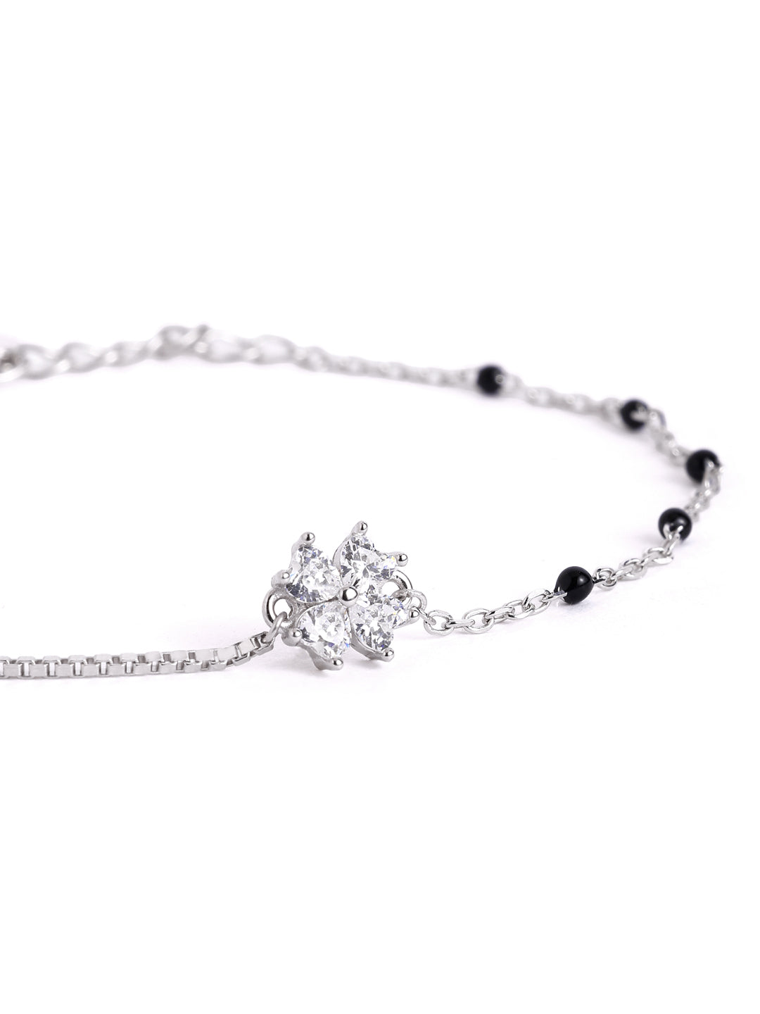 925 sterling silver mangalsutra bracelet with black beaded chain
