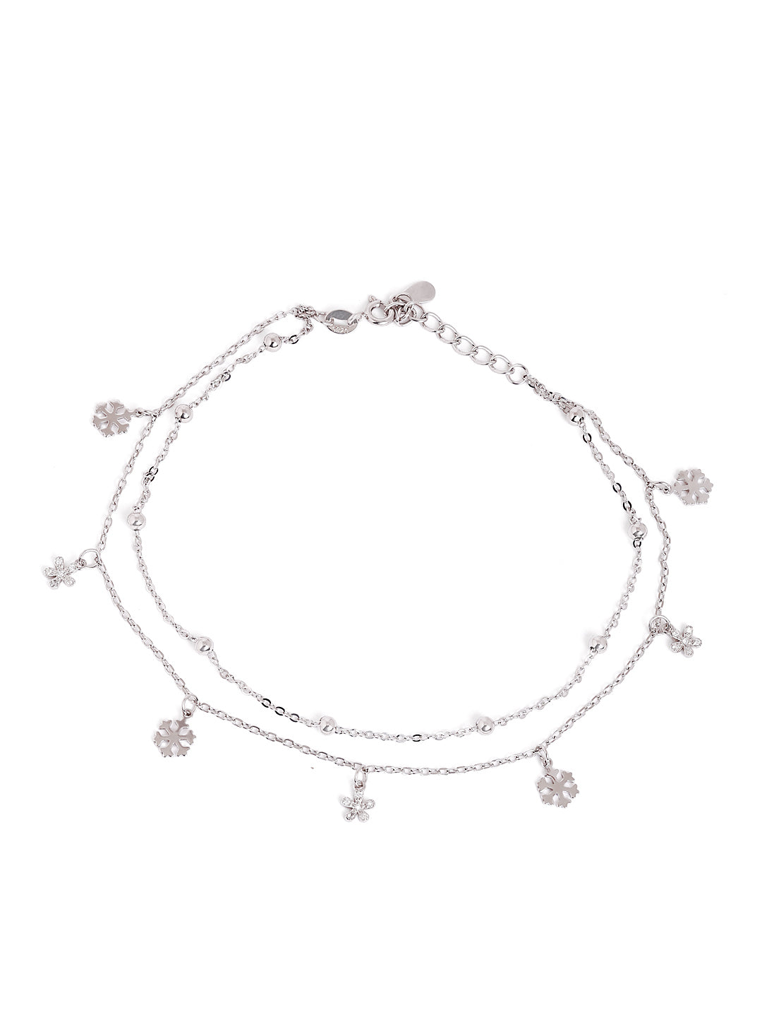 925 sterling silver double layered anklet for women with charms, adjustable chain, and elegant design