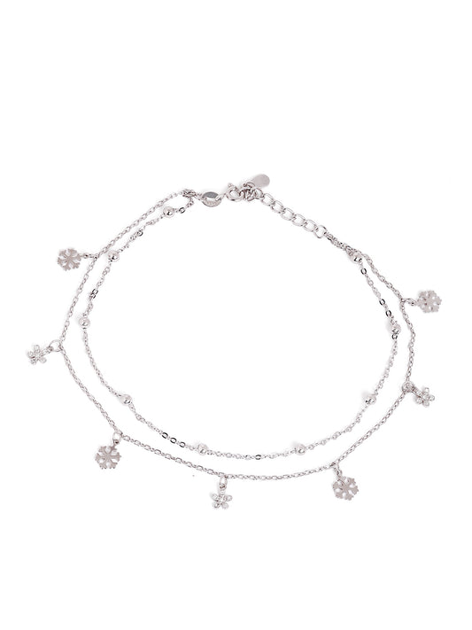 925 sterling silver double layered anklet for women with charms, adjustable chain, and elegant design