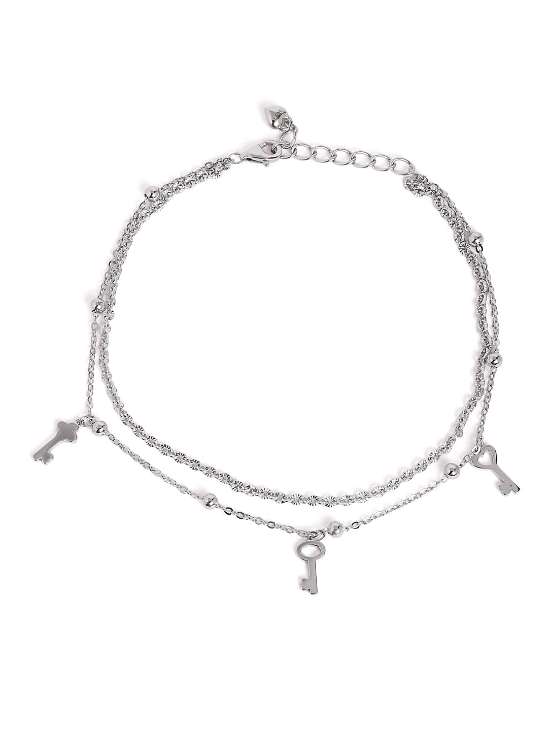 925 sterling silver double layered anklet for women with adjustable chain, and elegant design