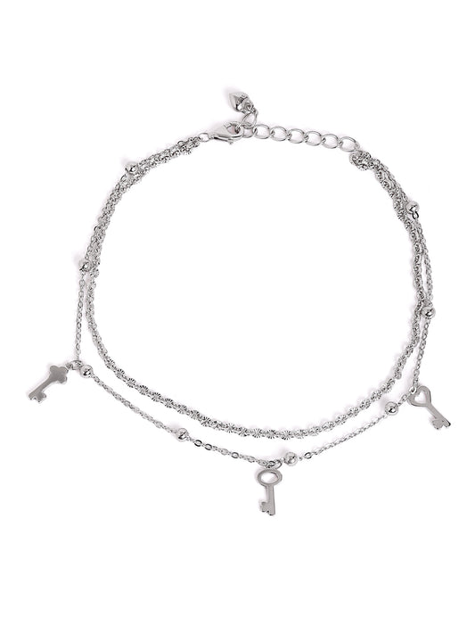 925 sterling silver double layered anklet for women with adjustable chain, and elegant design