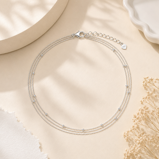 Silver Multi Layer Anklet