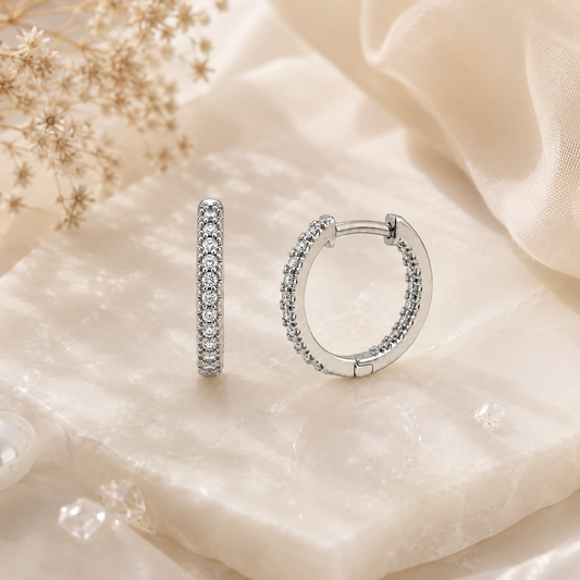 Silver CZ Huggie Hoop Earrings