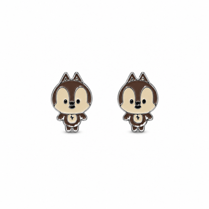 Silver Cute Chipmunk Kids Earrings